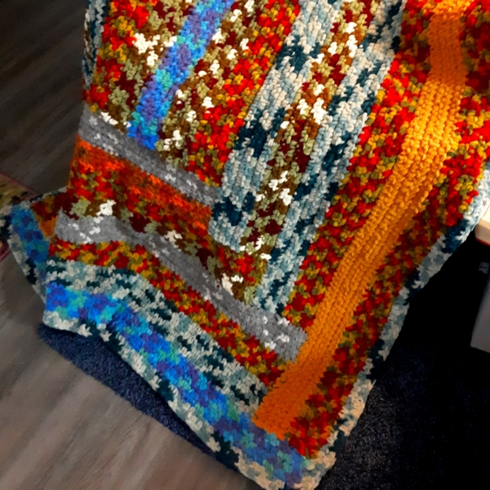 MULTICOLOR CROCHET THROW AFGHAN HANDMADE 57" x 51"